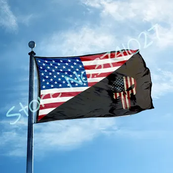 La mitad de la Bandera Americana con la mitad del cráneo 3 x 5 Pies de casa decaration banner