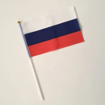 De mano de Rusia Bandera 14x21cm de Poliéster Impresa banderín de 30cm de Plástico Astas Banderas de rusia para el Desfile de Celebración de los Deportes