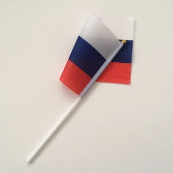 De mano de Rusia Bandera 14x21cm de Poliéster Impresa banderín de 30cm de Plástico Astas Banderas de rusia para el Desfile de Celebración de los Deportes