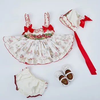 4PCS Niña Floral Vintage español Vestido de Bola de la temporada Otoño-Invierno Niño Lolita Vestido de Princesa para Niña de Vestido de Fiesta de Cumpleaños
