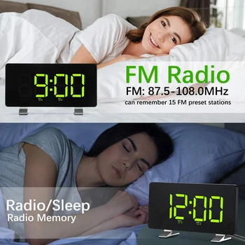 Relojes de alarma para los Dormitorios con Radio FM, dos Alarmas, 6.7 Pulgadas LED Sn, Puerto USB para la Carga, De 4 de Brillo, 12/24H