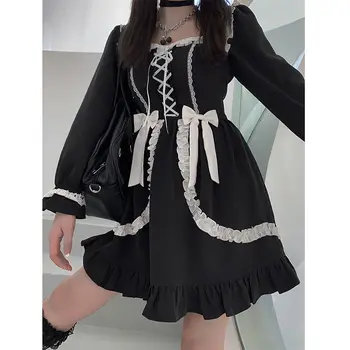 Japonés Lolita Gótica Vestido de Niña de Patchwork Vintage del Diseñador Mini Vestido de Japón Estilo Kawaii Ropa de Otoño Vestidos para Mujeres de 2020