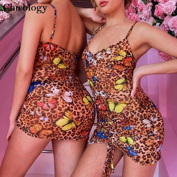 Chicology leopard mariposa de colores bodycon mini vestido de las mujeres venda de 2020 de verano del club sexy femenina del partido de ropa de señora, ropa de