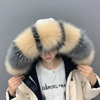 De imitación de piel de mapache de la chaqueta de abrigo acolchado chaqueta de invierno capucha de piel decorativa bufandas hacia abajo la capa de piel bufanda de invierno cuello de piel de mapache