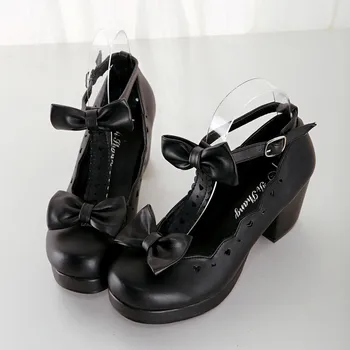 LIN REY de la Hebilla de las Mujeres del Partido Bombas Gruesos Tacones de Correas de Tobillo Pajarita de poca profundidad de la Boca de la Plataforma de Cosplay de Maid Zapatos de Sweet Lolita Zapatos