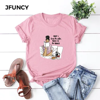 JFUNCY Más el Tamaño de Verano de las Mujeres T-shirts de Impresión de dibujos animados de Algodón Camiseta Mujer Camiseta de Manga Corta Casual Suelto Femenina Camiseta Tops