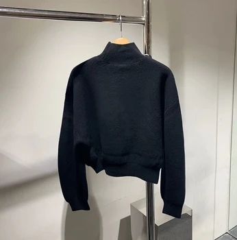 Pasarela de diseñadores de cuello alto de manga larga de punto suéter de la mujer 2020 otoño invierno de gran tamaño negro de punto de extracción hiver femme
