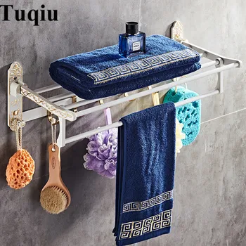 Accesorios de baño Set de Aluminio Tallado Baño de Hardware Conjuntos de toallas,Papel higiénico Cepillo de Retrete Titular de Blanco y Oro