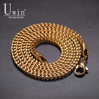 Uwin 3mm Franco cadenas de eslabones de Acero Inoxidable de Calidad Superior de los Hombres de las Mujeres Collar de Oro de color de plata de la Joyería de las Cadenas de Envío de la Gota