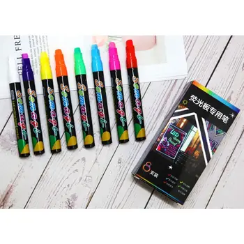 8 Colores de Rotulador Fluorescente Tiza Líquida Marcadores de Neón de la Pluma del LED Tablero de Escritura Pizarra de Vidrio Pintura de Graffiti Oficina