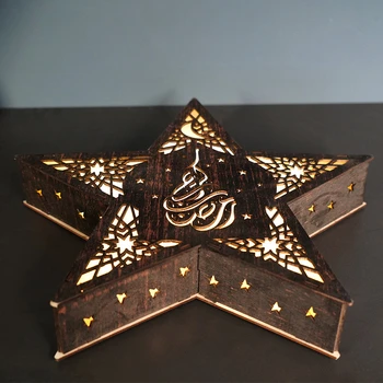 Creativo de Madera Ramadán Lámpara de LED de Luces de Estrellas EID Mubarak Decoración para el Hogar Kareem Linterna Islam Musulmanes Caso de las fuentes del Partido