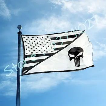 La mitad de estados unidos en blanco y negro con la mitad del cráneo de la bandera de 3 x 5 Pies de casa decaration banner
