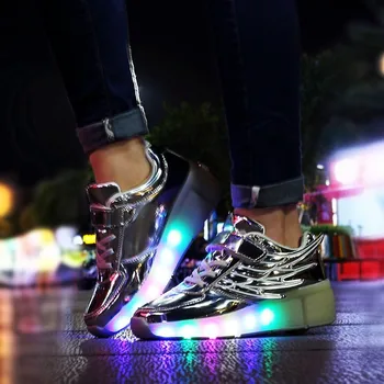 2019 Nueva Brillantes Zapatillas de deporte con Rodillos Luminoso Zapatillas de deporte para los Niños en las Pequeñas Ruedas de Led Zapatillas para Niña de la Luz Hasta los Zapatos