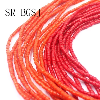 Envío gratis 2x2mm Especial de color Naranja Rojo del Tubo de la Columna de Forma Nstural Cuentas de Coral Strand 15