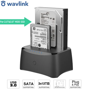 Wavlink Doble de la Bahía de USB3.0 Externo de la caja de Disco Duro SATA HDD Docking Station para 2.5/3.5