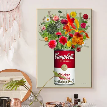 Retro de la Pared de Arte de Andy Warhol Sopa de Pintura con Flores Lienzo de Pintura de Carteles y Grabados de la Pared de la Imagen para la Sala de estar Decoración