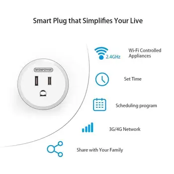 NTONPOWER WiFi Smart Plug de Corriente Eléctrica de Interruptor con Alexa Google Ayudante de NOSOTROS Adaptador de Enchufe Protector Smart Socket