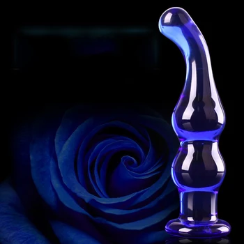 CandiWay Anal de Cristal Perlas Azul Butt Plug masturbación Juguetes Sexuales,consolador de Cristal falso pene Sexo Adulto productos para la mujer gay