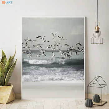 Retro Van Impresión de Mar de la Playa de Cartel del Océano Lienzo de Pintura de la Pared de Arte Costera de Arte de las Imágenes de la Pared para la Sala de estar Nórdicos de la Decoración de la Casa