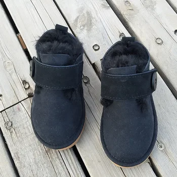 2020 de la Nueva Boutique de Invierno de los Niños Botas de Nieve de los Niños de piel de Oveja Natural y Real de Piel de Oveja Zapatos Niñas Niños Nieve Desgaste Botas Calientes