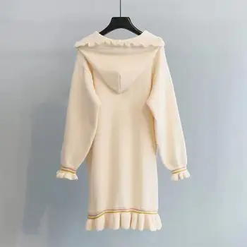 H. SA tire de la femme nouveaute 2019 Mujeres Suéter Largo con Capucha de los Vestidos de Volantes Vestido coreano de la Moda de punto Flojo Puente casaco feminino