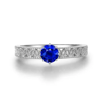 YANHUI Hueco Patrón de Piedras preciosas Azules Ring 0.75 ct Zafiro Anillo de Plata 925 de la Joyería de la Aguamarina Anillo Para las Mujeres Anillos de Compromiso