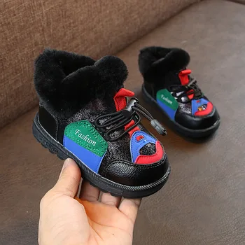 2019 invierno nuevos niños bebé botas de nieve niños de piel gruesa, zapatos niñas, además de terciopelo caliente de fondo suave zapatos