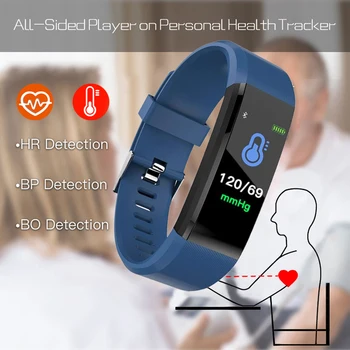115plus Banda Inteligente de la Salud de la Pulsera de la Presión Arterial Monitor de Frecuencia Cardíaca de Fitness Tracker Hombres Pulsera Inteligente para iOS, Android