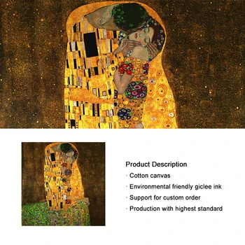 Gustav Klimt, el Beso de Famosas Pinturas en Lienzo de Cartel de Reproducciones en La Pared el Retrato Clásico de la Pared de Imágenes prediseñadas para la Sala de estar
