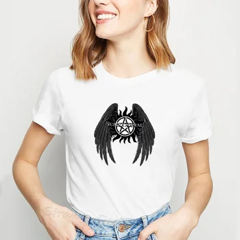 Sobrenatural Contra la Posesión de Demonios Alas Mujeres T-shirt de moda harajuku gráfico en blanco camisetas streetwear impreso camiseta