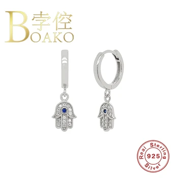BOAKO Diamante Azul de Palma de Aretes Para las Mujeres 925 Pendientes de Plata de Moda Aro de Pendiente de la Joyería de Circón Pendientes Aretes Brincos