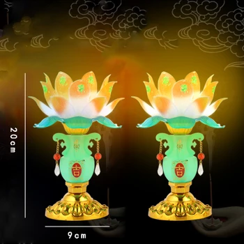 Jarrón de Jade lotus linterna para Buda de la lámpara del salón de Buddha Changming eléctrico de la vela de la Vela de Incienso Plug-in de los faroles de velas Sacri