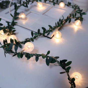Simulación de hoja verde de la caña de flor de vid LED de la burbuja de las perlas de la luz de cuerda de alambre verde de la vid de la cadena de la luz de la boda de DIY corona de adorno