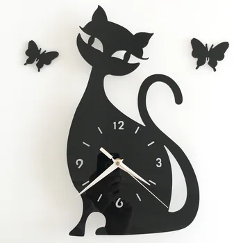 Nueva Creativo diy de cuarzo reloj de pared de sala de estar dormitorio reloj de pared lindo gato negro relojes de pared de 4 colores