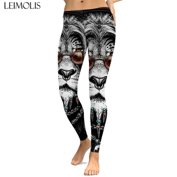 LEIMOLIS sexy Gótico Guapo león negro de impresión leggings push up plus tamaño mujeres fitness workout punk cintura alta spandex leggins
