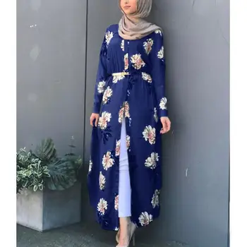 Casual Abaya Dubai Florales Impresos Abrir Kimono Cardigan Mujeres Musulmanas Vestido De Turco Túnica Árabe Vestido Islámico Ropa Abayas Ramadán