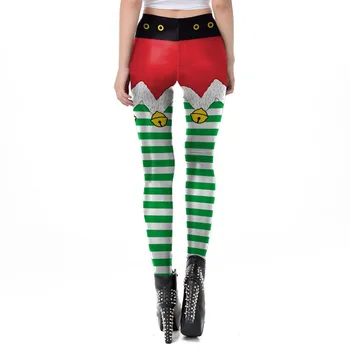 SWEOLSO 2018 Recién Navidad 3D multicolor, raya Cinturón de impresión Leggings con Cintura Elástica 5 color Femenina Ropa de Mujer de Tamaño Más