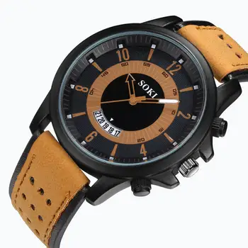 SOKI marca reloj de hombre reloj de los deportes de cuarzo reloj de manera de la correa militar reloj calendario reloj 5 reloj de calendario de la resistencia de choque