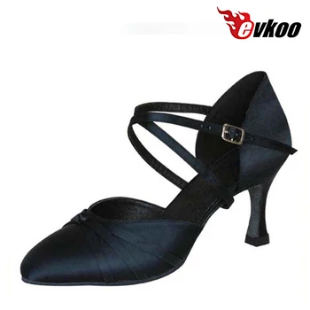 Evkoodance Salón de baile Zapatos de Baile de 7cm de Altura del Tacón Cómodo Negro Bronceado de color Caqui Para Damas Zapatos de Satén de Evkoo-046
