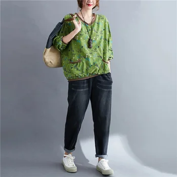 Estilo coreano de algodón de tamaño más vintage otoño casual suelto tee camiseta de las mujeres t-shirt camiseta de damas ropa 2021 tops streetwear