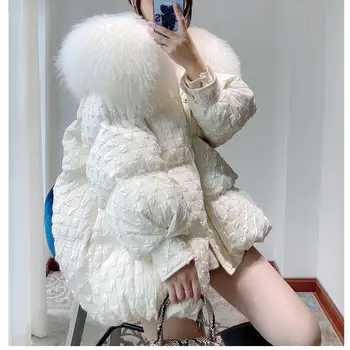 Dongdamen gran collar de lana abajo de algodón acolchada chaqueta para las mujeres en invierno 2020