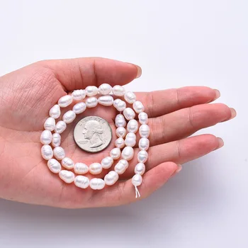 5 Hebras Naturales Perlas de agua Dulce Cultivadas Perlas de Strand Irregular Oval de color Beige 7~9x6~8 mm Para la Fabricación de la Joyería DIY Collar Pulsera