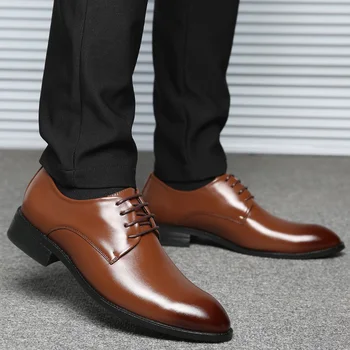BIMUDUIYU Brand Classic Hombre Punta del Dedo del pie Zapatos de Vestir para Hombre de Patentes de Cuero Negro, Zapatos de la Boda de Oxford Zapatos Formales de Gran Tamaño