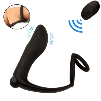 10 Velocidades Anal Consolador Vibrador en el Ano Masajeador de Próstata Butt Plug 10 de Vibración Demora Anillo En el Pene Masturbador los Juguetes Sexuales para Hombres