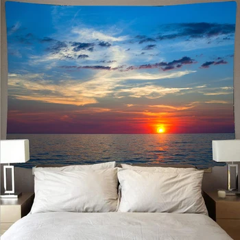 Vista al mar Tapiz de la Playa de la Pared que Cuelga Hermosa puesta de sol Psicodélico Cielo de Fondo Manta de Picnic de Decoración para el Hogar de Gran Tamaño 230X150CM