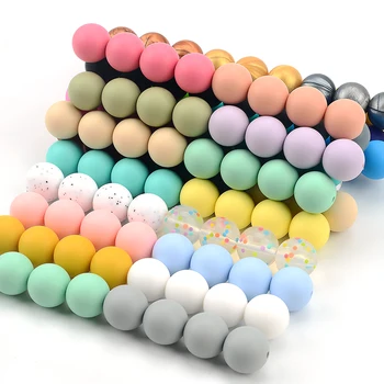 LOFCA 15mm 200pcs Bolas de silicona de grado de alimentos de la Ronda Chupadero Perlas Bebé Masticable de la Dentición Perlas Colgante Chupete Accesorios para la elaboración de
