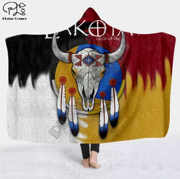 Plstar Cosmos Negro Nativo Indio Lakota Cráneo con Capucha de Manta 3D completo de impresión Portátil de Manta Adultos hombres mujeres estilo-10