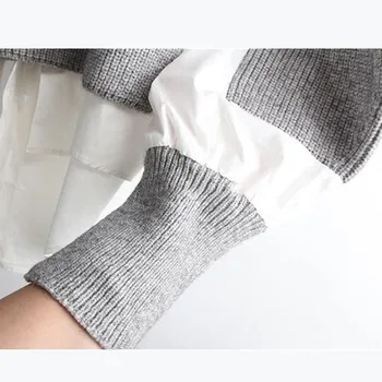 2021 de las Nuevas Mujeres del Resorte de punto Suéter Flojo de Gran Tamaño Perezoso Suéter de Mujer Casual O Cuello Puff Manga de Empalme de Jersey de los Suéteres
