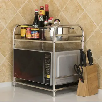 Doble de acero inoxidable estante de la cocina de microondas de la parrilla del horno horno de almacenamiento en rack condimento suministros de rack de 2 piso
