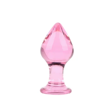 IKOKY Plug Anal de Cristal de color Rosa de Cristal Butt Plug Masaje de la Próstata Femenina Masturbación Productos para Adultos Juguetes Sexuales para Mujeres Hombres